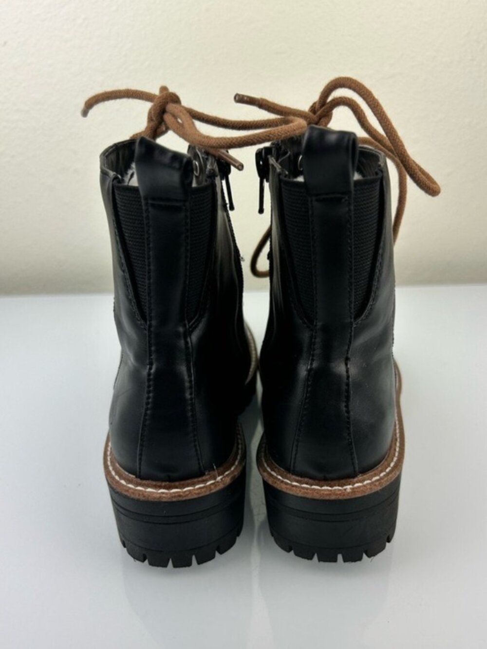 A New Day Target Black Faux Leather Fur Lace-Up Combat Winter Boots Sz 6.5 Fall - Picture 8 of 16